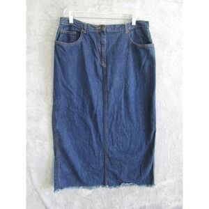 Rafaella Sport Womens Blue Denim Midi Skirt Size 16 Raw Hem Back Slit Cotton